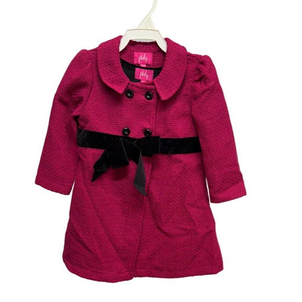 NWT Pinky Girls 3T Pink Coat Black Velvet Dress 2 Piece Holiday Outfit